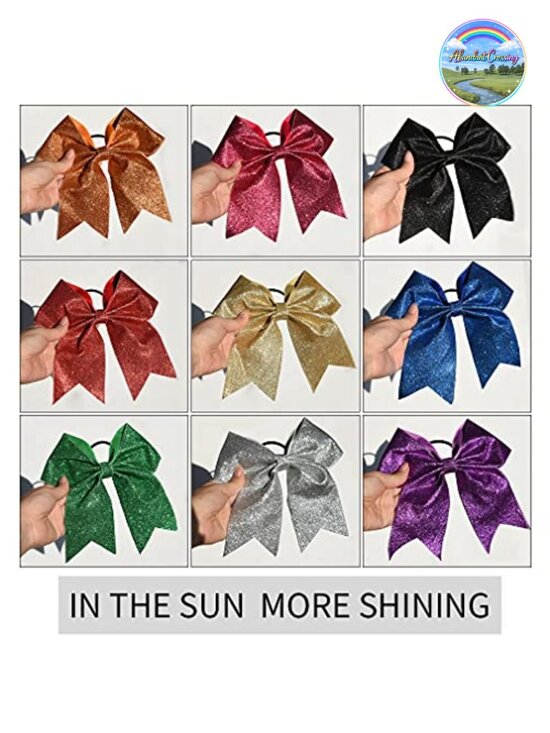 12-Pack 7in Large Glitter Cheer Bows Ponytail Holder Handmade Cheerleader Sports main image 3